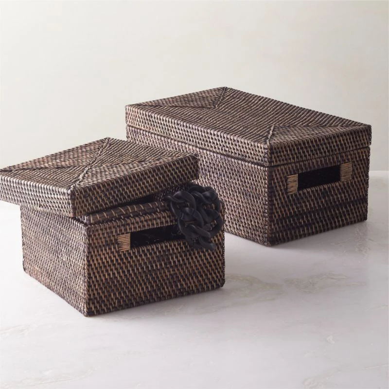 Emme Square Handwoven Espresso Rattan Storage Basket 4 Emme Square Handwoven Espresso Rattan Storage Basket - Image 2