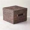 Emme Square Handwoven Espresso Rattan Storage Basket 2 Emme Square Handwoven Espresso Rattan Storage Basket -Nesto Store EmmeBoxwLidEspSqSHF22