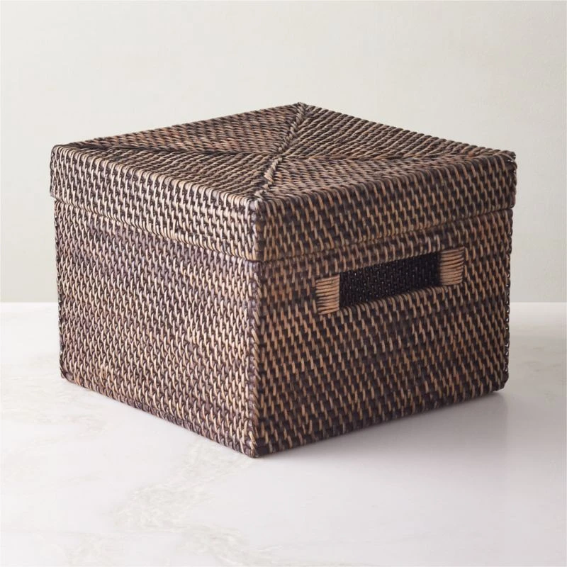 Emme Square Handwoven Espresso Rattan Storage Basket 3 Emme Square Handwoven Espresso Rattan Storage Basket