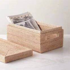 Emme Rectangular Handwoven Natural Rattan Storage Basket -Nesto Store EmmeBoxwLidNatRectAVSHF22