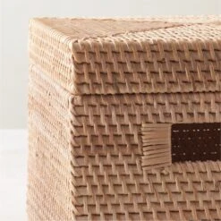 Emme Rectangular Handwoven Natural Rattan Storage Basket -Nesto Store EmmeBoxwLidNatSqAV2SHF22