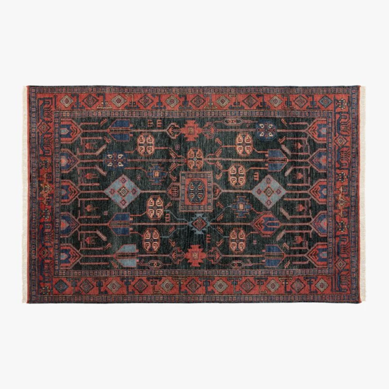 Eros Handknotted Red And Blue Area Rug 5'x8' 3 Eros Handknotted Red And Blue Area Rug 5'x8'