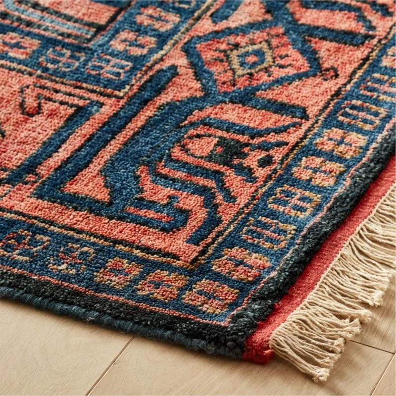 Eros Handknotted Red And Blue Area Rug 5'x8' 5 Eros Handknotted Red And Blue Area Rug 5'x8' - Image 3