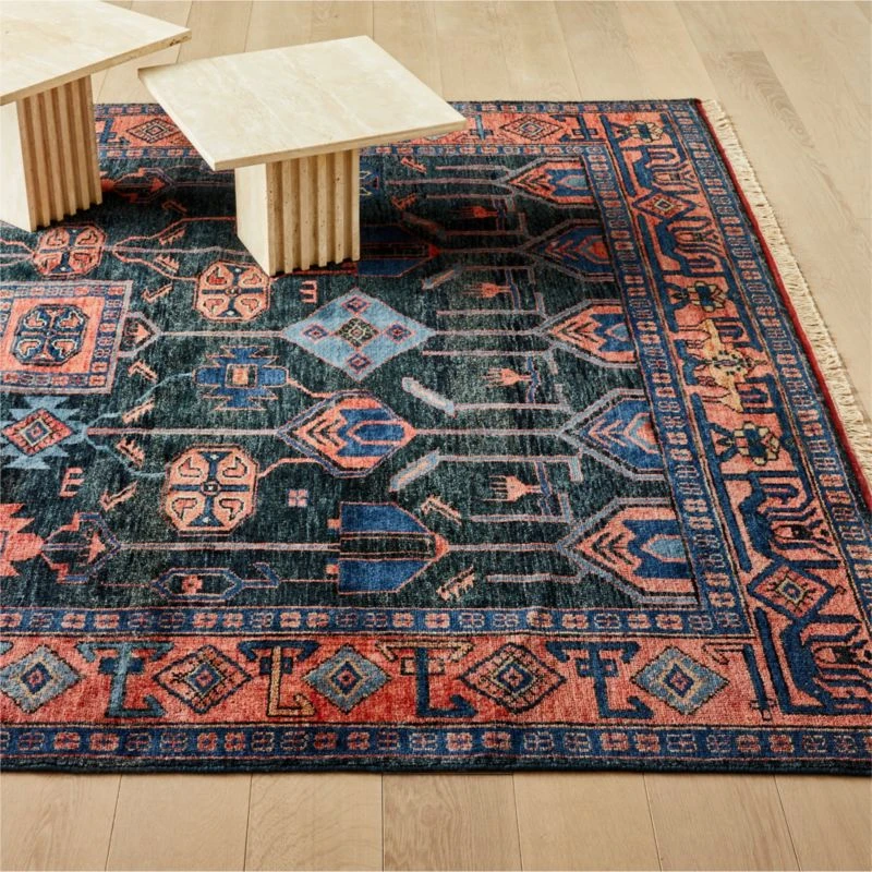 Eros Handknotted Red And Blue Area Rug 5'x8' 4 Eros Handknotted Red And Blue Area Rug 5'x8' - Image 2