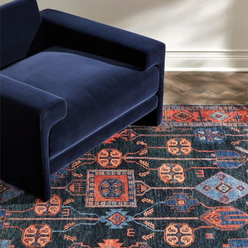 Eros Handknotted Red And Blue Area Rug 5'x8' 6 Eros Handknotted Red And Blue Area Rug 5'x8' - Image 4