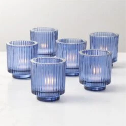 Ezra Blue Glass Tealight Candle Holders Set Of 6 5 Ezra Blue Glass Tealight Candle Holders Set Of 6 -Nesto Store EzraBlueTealightHolderS6ROS23