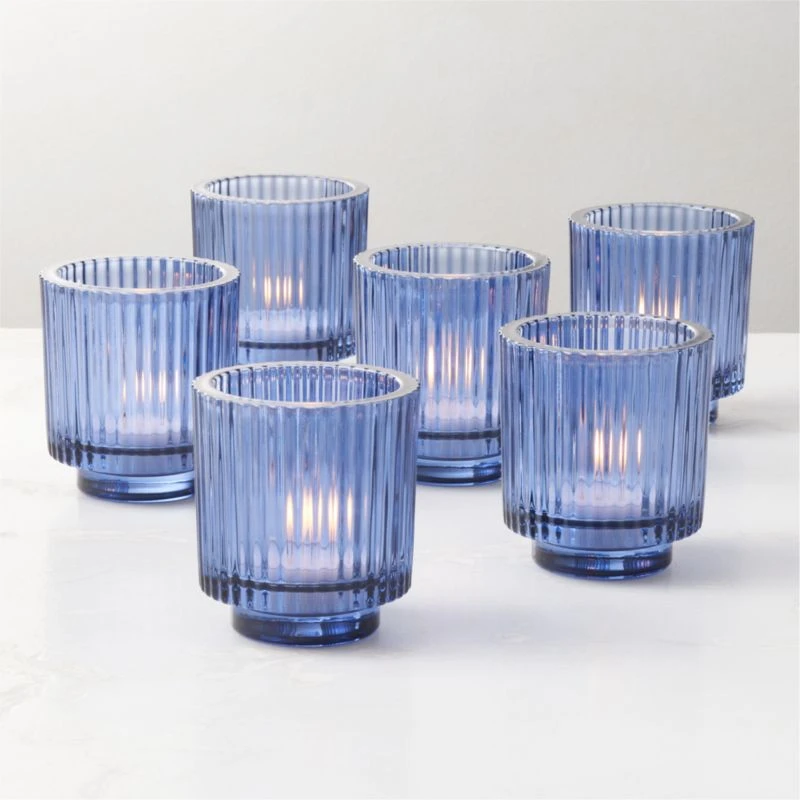Ezra Blue Glass Tealight Candle Holders Set Of 6 4 Ezra Blue Glass Tealight Candle Holders Set Of 6 - Image 2
