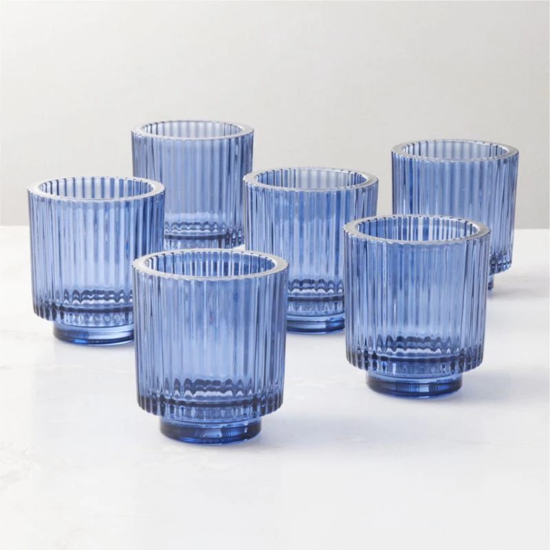 Ezra Blue Glass Tealight Candle Holders Set Of 6 3 Ezra Blue Glass Tealight Candle Holders Set Of 6