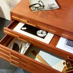 Inline Oak Wood 4-Drawer File Cabinet With Brass Handles -Nesto Store FSBrassInlineFileDrawersROF17