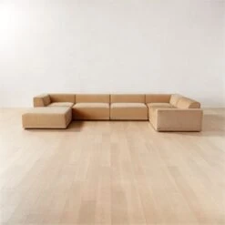 Faible 6-Piece U-Shaped Wheat Performance Velvet Sectional Sofa With Right Arm