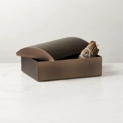 Finley Blackened Brass Storage Box With Lid Small 8 Finley Blackened Brass Storage Box With Lid Small -Nesto Store FinleyBrnzdSSBoxWLidSmROS23