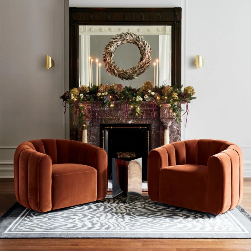 Fitz Channeled Russet Velvet Swivel Chair 4 Fitz Channeled Russet Velvet Swivel Chair - Image 2