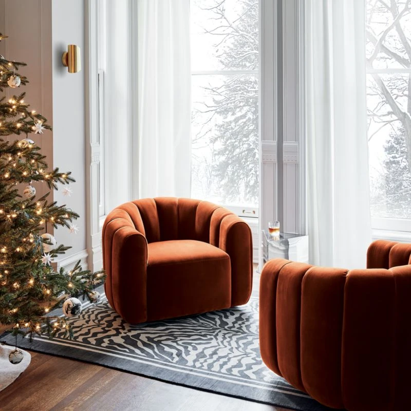 Fitz Channeled Russet Velvet Swivel Chair 5 Fitz Channeled Russet Velvet Swivel Chair - Image 3