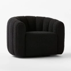 Fitz Channeled Black Boucle Swivel Chair -Nesto Store FitzTeddyBlkSwivelChair3QSSF23