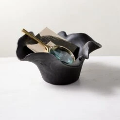 Flounce Black Teak Decorative Bowl -Nesto Store FlounceBlkndTeakBowlROS23
