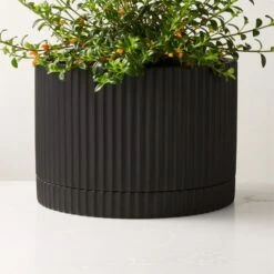 Fold Black Cement Indoor Planter With Tray Large -Nesto Store FoldBlkLrgCmntPlntrWTrayAVSHS22