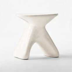 Forcella High-Gloss White Cement Side Table -Nesto Store ForcellaHiGlossWhtSdTable3QSSF23