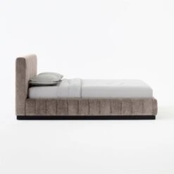 Forte Channeled Grey Velvet Queen Bed -Nesto Store ForteGreyLushNickelQBedSDSSS21