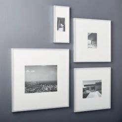 Gallery Brushed Silver Picture Frame With White Mat 11"x14" -Nesto Store GalleryFrmeSlvrWhtMatGrpFHS17