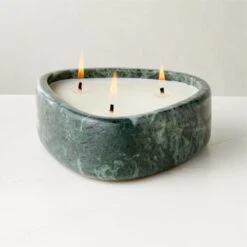 Green Marble Candle Bowl -Nesto Store GreenMrblCandleBowlROS23