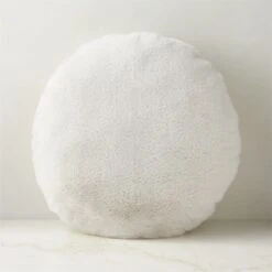 Harlee Round Ivory White Faux Fur Throw Pillow 20"