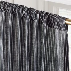 Harlow Black Striped Linen-Blend Sheer Window Curtain Panel 48"x84'' -Nesto Store HarlowBkLnStpdCrtn96PnlAV2SHF23