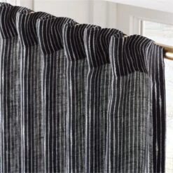 Harlow Black Striped Linen-Blend Sheer Window Curtain Panel 48"x84'' -Nesto Store HarlowBkLnStpdCrtn96PnlAV3SHF23