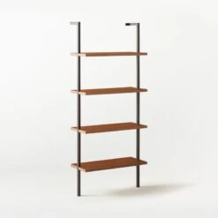 Helix Walnut Wood Wall Mount Bookshelf 70'' -Nesto Store Helix70inWalnutBookcase3QSSS21