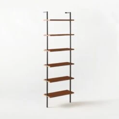 Helix Walnut Wood Wall Mount Bookshelf 96'' -Nesto Store Helix96inWalnutBookcase3QSSS21