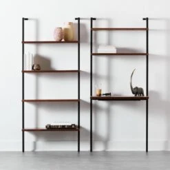 Helix Walnut Wood Wall Mount Desk With Shelves 70'' -Nesto Store HelixShortBookcaseNDeskFHS20 1x1