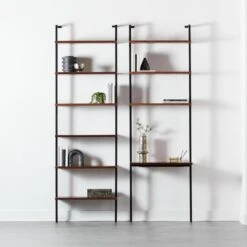 Helix Walnut Wood Wall Mount Bookshelf 96'' -Nesto Store HelixTallBookcaseNDeskFHS20 1x1