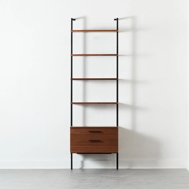 Helix 96" Walnut Bookcase With 2 Drawers 3 Helix 96" Walnut Bookcase With 2 Drawers