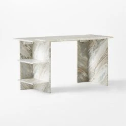 Hera Torrento Brown Marble Desk With Shelves -Nesto Store HeraMarbleDesk3QSSF21