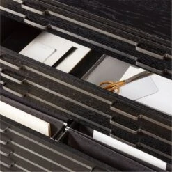 Inline Black Oak Wood 4-Drawer File Cabinet With Blackened Steel Handles -Nesto Store InlineBlkFilingCabinetAVSHF23