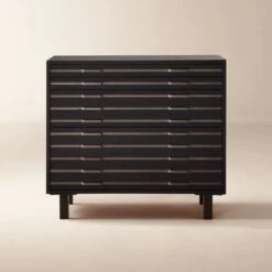 Inline Black Oak Wood 4-Drawer File Cabinet With Blackened Steel Handles