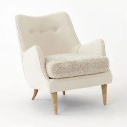 Jed Linen And Shearling Chair With Natural Legs -Nesto Store JedChairLinenShearling3QSSS21