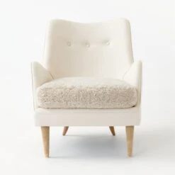 Jed Linen And Shearling Chair With Natural Legs -Nesto Store JedChairLinenShearlingSOSSS21