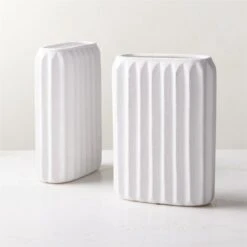 Jessa Rectangular Ribbed White Vase 12 Jessa Rectangular Ribbed White Vase -Nesto Store JessWhtTxtrdVaseAV2SHS23