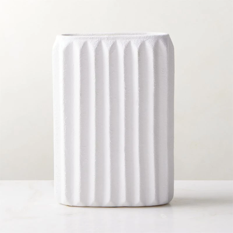 Jessa Rectangular Ribbed White Vase 3 Jessa Rectangular Ribbed White Vase