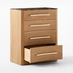 Kingsbury Tall 4-Drawer Curved Oak Wood Dresser With Marble Top -Nesto Store KingsburyCrvdMrblChest3QAVSSF22