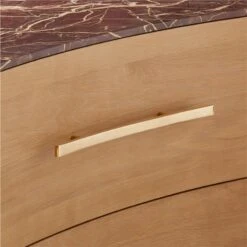 Kingsbury Low 4-Drawer Curved Oak Wood Dresser With Marble Top -Nesto Store KingsburyCrvdMrblLwDrssrAVSSF22