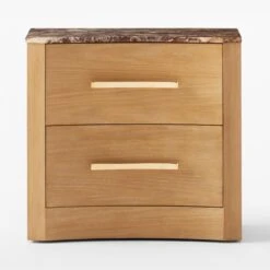Kingsbury 2-Drawer Curved Oak Wood Nightstand With Marble Top -Nesto Store KingsburyCrvdMrblNghtstndSOSSF22