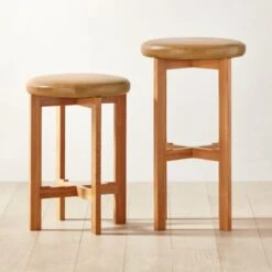 La Piedra Backless Brown Leather Bar Stool Set Of 2 -Nesto Store LaPiedraBklsLthrStoolGrpFHS22