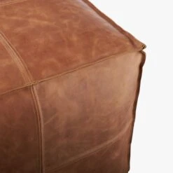 Leather Square Brown Pouf -Nesto Store LeatherPoufAV2F15