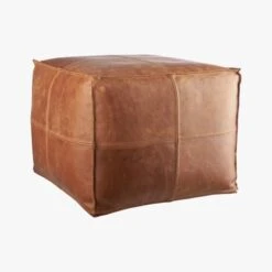 Leather Square Brown Pouf -Nesto Store LeatherPoufAV3F15
