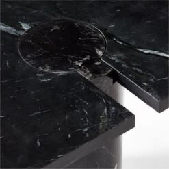 Liguria Rounded Black Marble Side Table With Black Marble Base -Nesto Store LiguriaBkTopBkBsTableAVSSF22