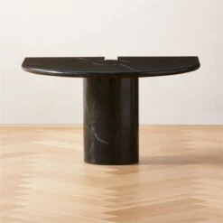 Liguria Rounded Black Marble Side Table With Black Marble Base