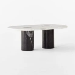 Liguria Oval White Marble Coffee Table With Black Marble Base 18 Liguria Oval White Marble Coffee Table With Black Marble Base -Nesto Store LiguriaWtOvTpBkBsMbCfTbl3QSSF22