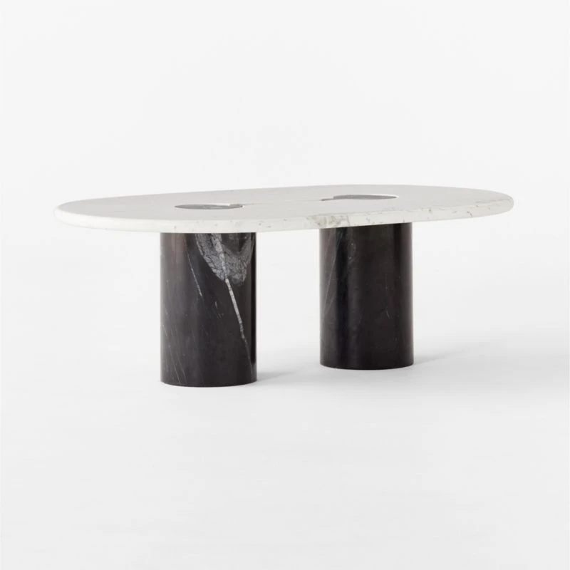 Liguria Oval White Marble Coffee Table With Black Marble Base 9 Liguria Oval White Marble Coffee Table With Black Marble Base - Image 7