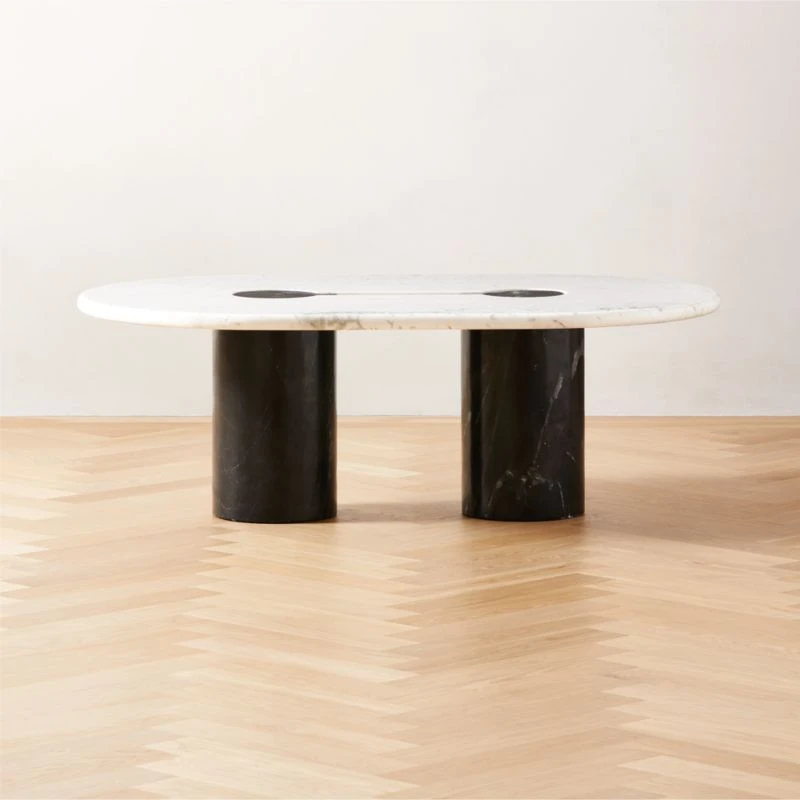 Liguria Oval White Marble Coffee Table With Black Marble Base 3 Liguria Oval White Marble Coffee Table With Black Marble Base